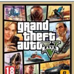 Grand Theft Auto V game box art for PlayStation 5 featuring iconic character collages and the classic GTA V logo.