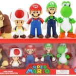 Super Mario Bros 6pc Action Figure Toys: Mario, Luigi, Princess Peach, Yoshi, Donkey Kong, Toad