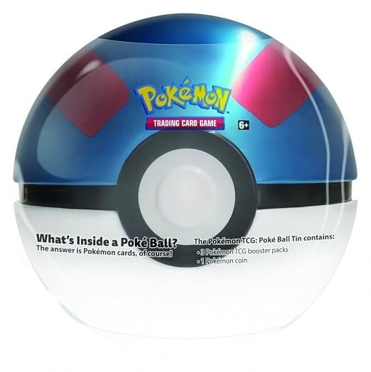 Pokémon Trading Card Game Great Ball Tin featuring collectible booster packs and coin.