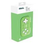 8BitDo Micro Bluetooth gamepad and its retail packaging in green.