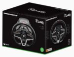 Thrustmaster T248 Racing Wheel and Magnetic Pedals for Xbox and PC in its retail product box.