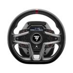 Thrustmaster T818 Ferrari SF1000 Simulator racing wheel front view with built-in LED display and control buttons.
