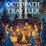 Octopath Traveler II game cover art for Nintendo Switch featuring the eight main characters around a campfire.