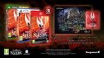 Hollow Knight Silksong physical video game edition featuring game cases for Xbox, PlayStation 5, and Nintendo Switch, plus a fold-out map of Pharloom and a 32-page instruction manual.