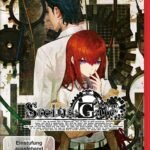 Steins Gate Re Boot physical video game case for Nintendo Switch featuring characters Rintaro Okabe and Kurisu Makise with industrial steampunk gear background artwork.