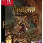 Blasphemous Martyrs Edition physical game case for Nintendo Switch featuring the main protagonist in armor against a gothic background.