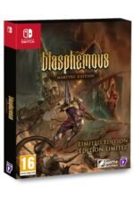 Blasphemous Martyrs Edition physical game case for Nintendo Switch featuring the main protagonist in armor against a gothic background.