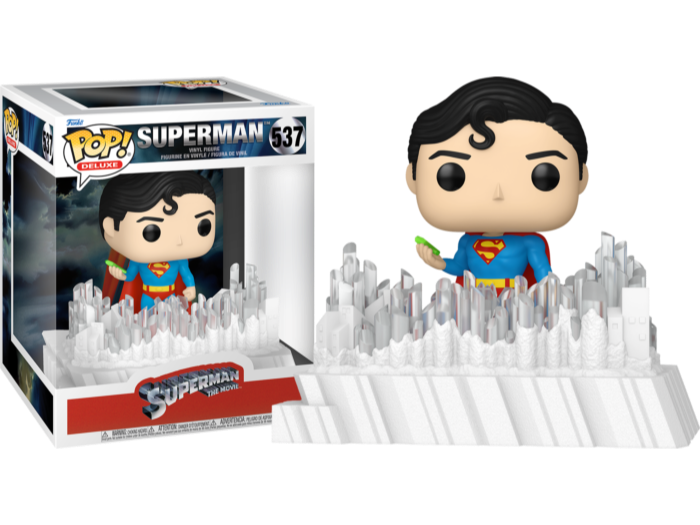 Funko Pop Deluxe Superman 537 vinyl figure with its packaging box.