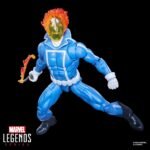 Marvel Legends Series Human Torch action figure in blue and white costume with flaming head.