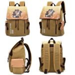 Zenitsu Agatsuma inspired Demon Slayer canvas backpack with brown leather accents and anime graphic print.