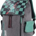 Demon Slayer Kamado Tanjiro green and black checkered canvas anime backpack