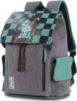 Demon Slayer Kamado Tanjiro green and black checkered canvas anime backpack