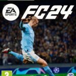 EA Sports FC 24 video game box art for Xbox Series X and Xbox One featuring Erling Haaland kicking a soccer ball.