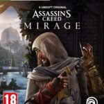 Assassins Creed Mirage Xbox Series X and Xbox One video game cover art showing the protagonist in a hood with a blade.