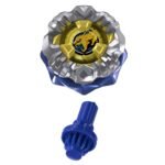 Blue and silver Beyblade spinning top toy with a tiger face graphic on the face bolt and a separate blue performance tip.