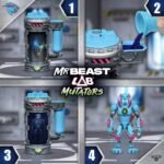 MrBeast Lab Mutators action figure experiment set with blue creature toy inside a mutation chamber.